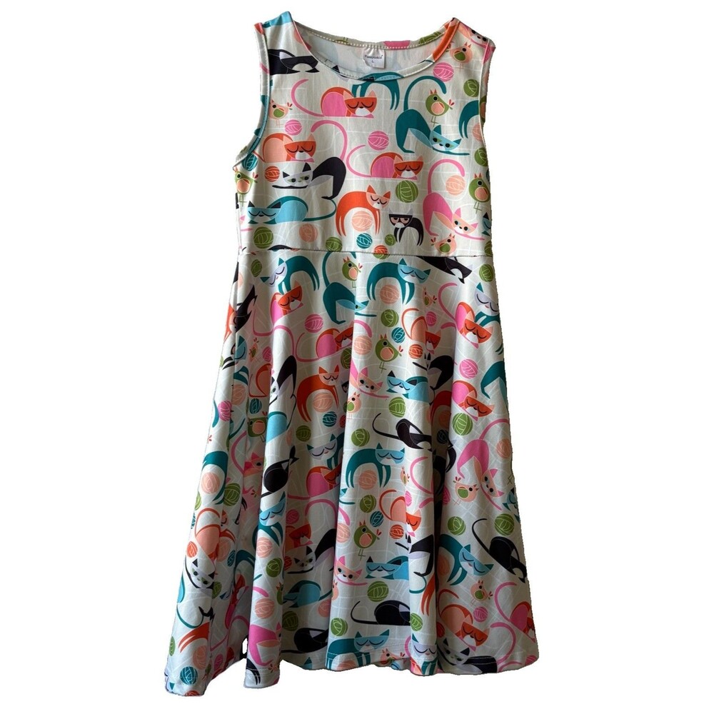 Funnycokid Girls Multicolor Animal Print A-Line Sleeveless Knee Dress Sz L